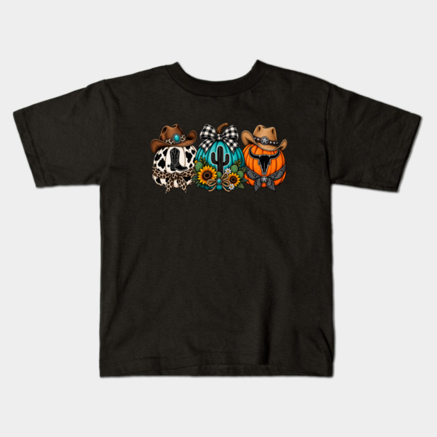 Western Halloween Pumpkins Cowgirl Cowboy Kids T-Shirt
