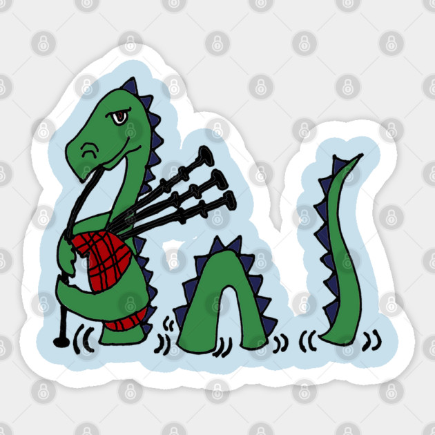 Funny Green Loch Ness Monster Playing Bagpipes Sticker