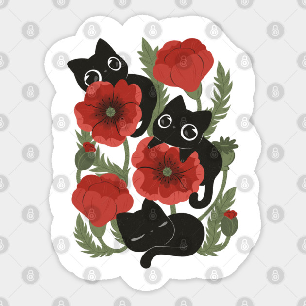 Poppies and black cats! Magnet