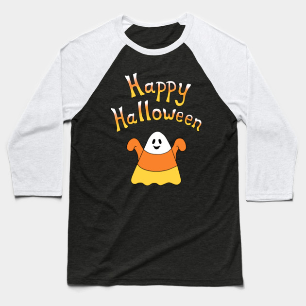 Happy Halloween Candy Corn Ghost Baseball T-Shirt
