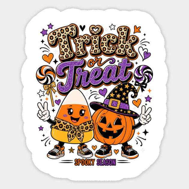 Candy Corn Pumpkin Leopard Bow Halloween Character Sticker