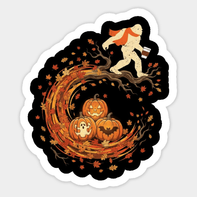 Coffee Bigfoot Tree Autumn Moon Pumpkin Fall Season Sticker