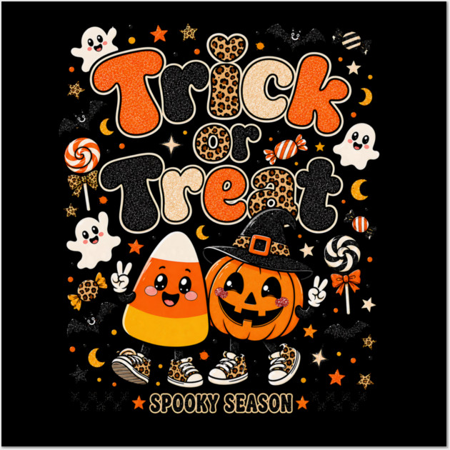 Candy Corn Pumpkin Leopard Pattern Halloween Character Posters and Art Prints