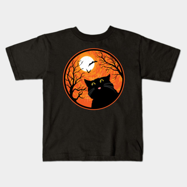 Creepy Cute Halloween Black Cat Going BLEP Kids T-Shirt