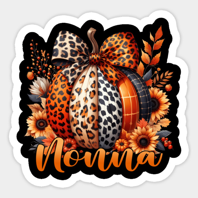 Nonna Thanksgiving Leopard Pumpkin Sunflower Coquette Bow Sticker