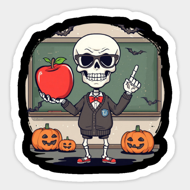 Spooky Teacher Skeleton Halloween Sticker