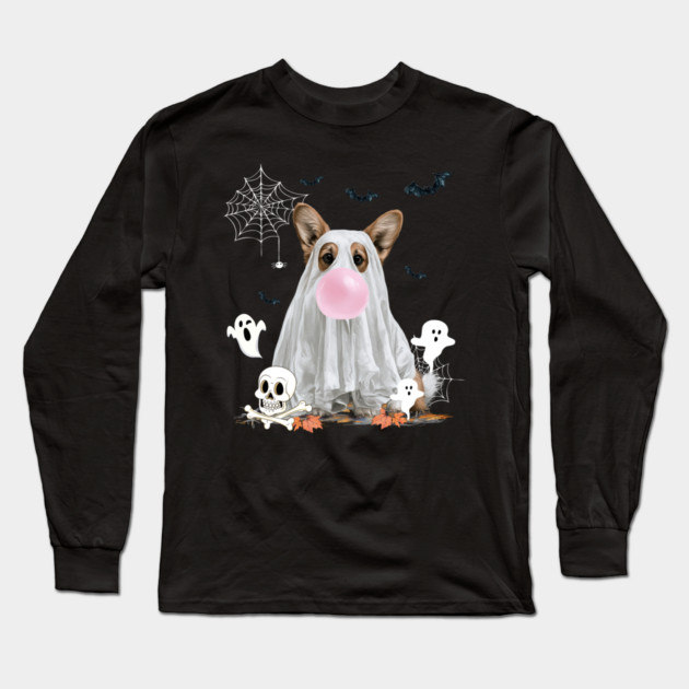 Corgi Dog Ghost Dressed Funny Halloween Dog Lover Long Sleeve T-Shirt