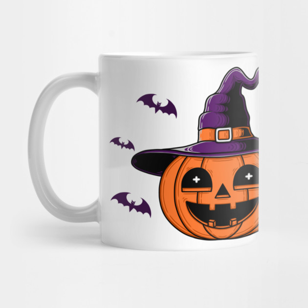 Cute Pumpkin Witch Hat Halloween Bats Vintage Mug