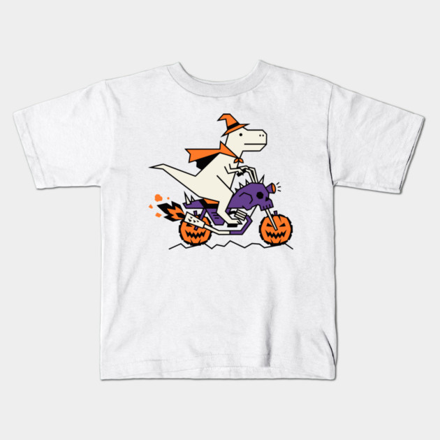 Funny Halloween T-Rex Dinosaur Riding Motorcycle Kids T-Shirt