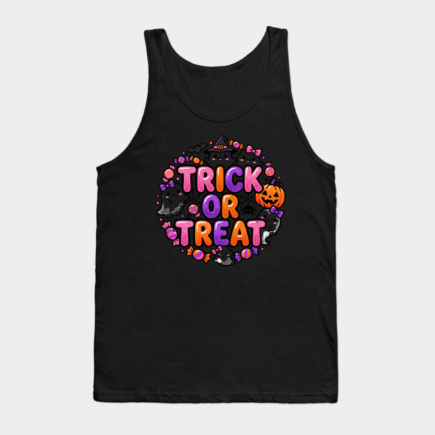 Retro Trick Or Treat Halloween Candy Pumpkin Witch Wreath Aesthetic Tank Top