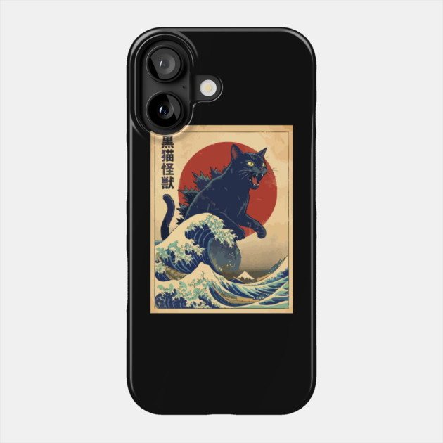 Black Cat Monster Kanagawa Wave Phone Case