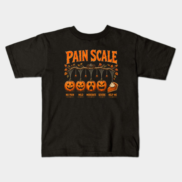 Pumpkin Pain Scale Funny Halloween Pie Humor Kids T-Shirt