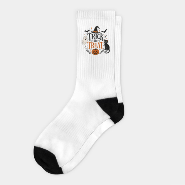 Trick or Treat Halloween Ghost Black Cat Witch Pumpkin Socks