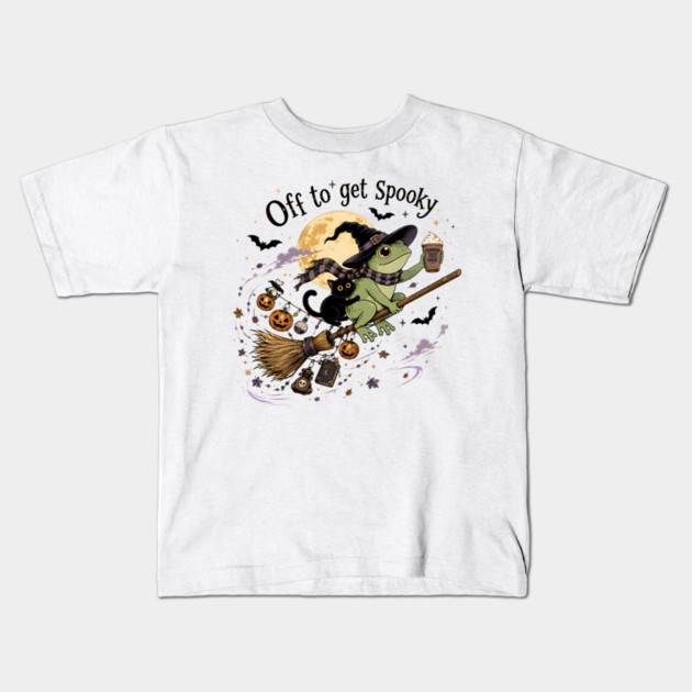 Off to Get Spooky Frog Witch Halloween Kids T-Shirt