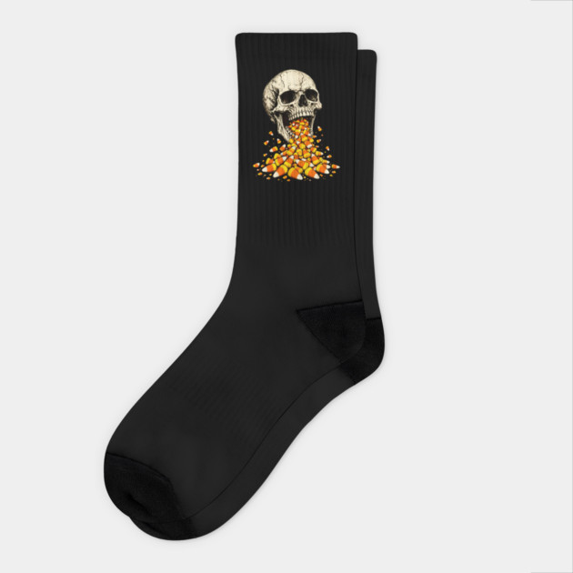 Skull Vomiting Candy Corn Halloween Spooky Candy Lover Horror Fun Apparel Gift Socks