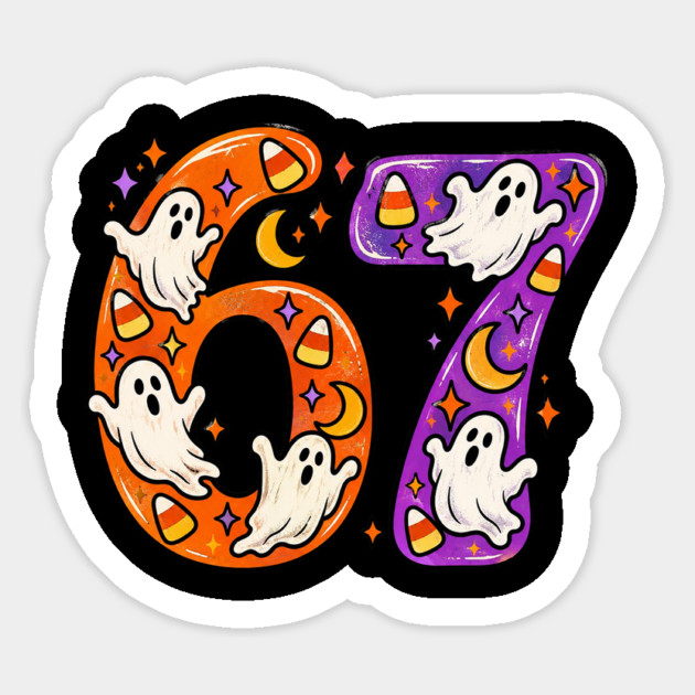 Groovy Spooky 67 Ghost Candy Corn Halloween Retro Graphic Sticker