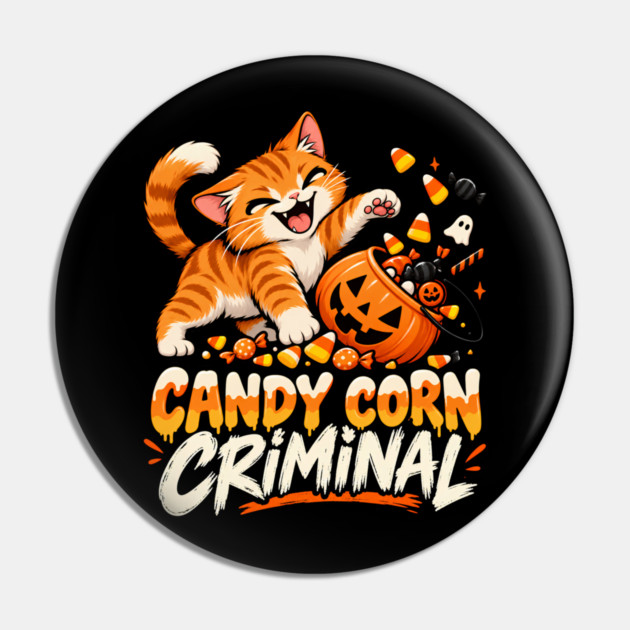 Candy Corn Criminal Shirt, Funny Orange Tabby Cat Halloween Tee, Cute Cat Candy Thief Shirt, Sarcastic Halloween Cat Gift Pin