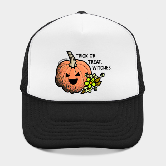 Trick or Treat witches pumpkin with flowers Hat
