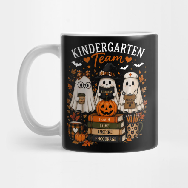 Librarian Ghost Kindergarten Team Teacher Pumpkin Halloween Mug