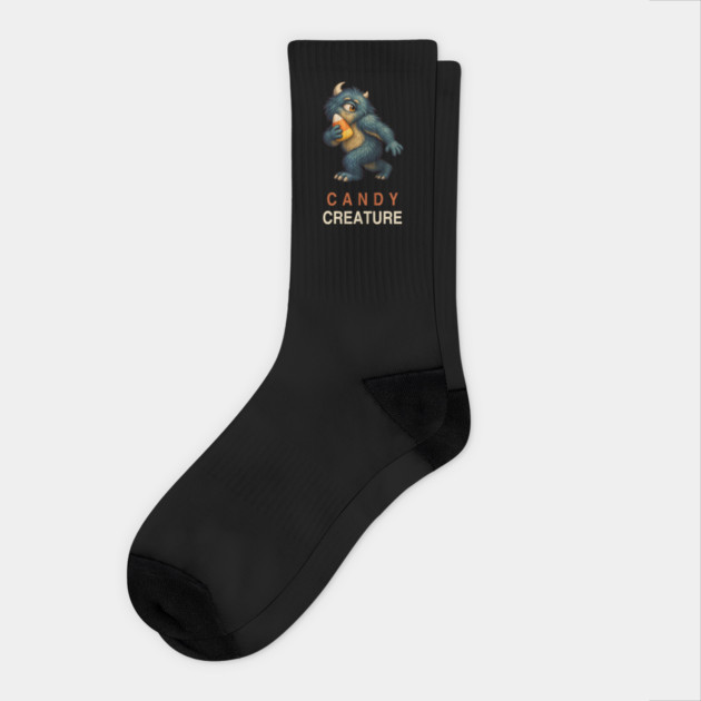 Candy Creature Cyclops Monster with Candy Corn – Cute Halloween Art Socks