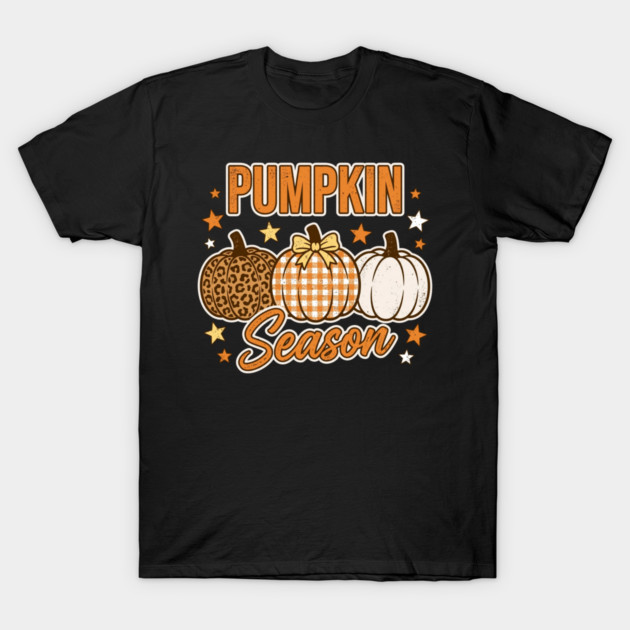 Pumpkin Season Leopard Plaid Gingham Pumpkins Fall Autumn T-Shirt