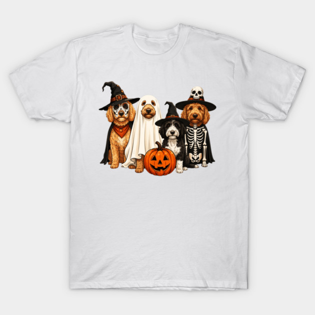 Halloween Spooky Ghost Dog Goldendoodle Cute Autumn T-Shirt