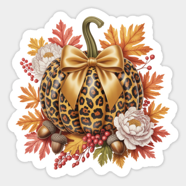 Leopard Print Pumpkin Shirt | Coquette Fall Pumpkin | Autumn Thanksgiving Aesthetic Gift Sticker