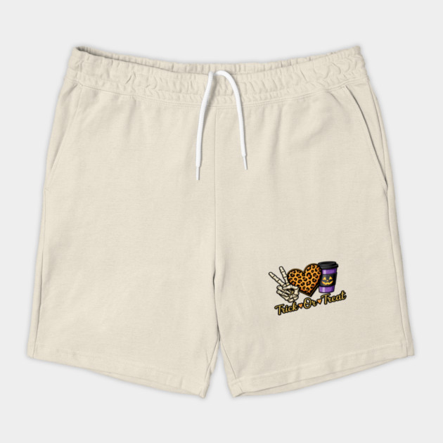 Peace Love Trick Or Treat Skeleton Leopard Coffee Shorts