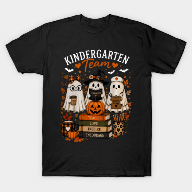 Librarian Ghost Kindergarten Team Teacher Pumpkin Halloween T-Shirt