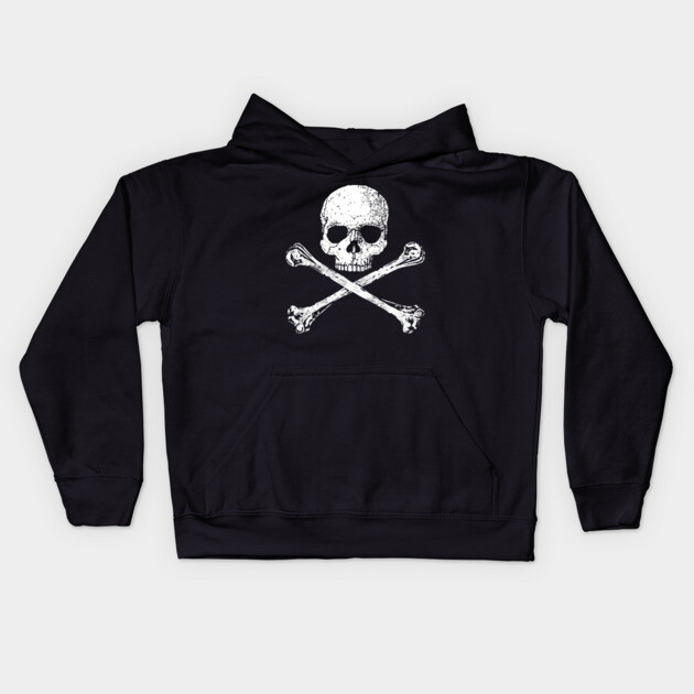 Skull and Crossbones 2 - White Distressed Kids Hoodie