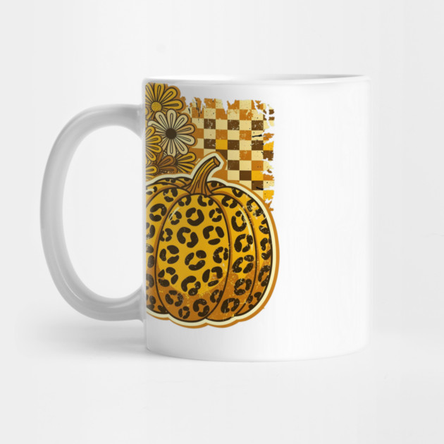 Leopard Pumpkin Patch Checkered Fall Flowers Mug
