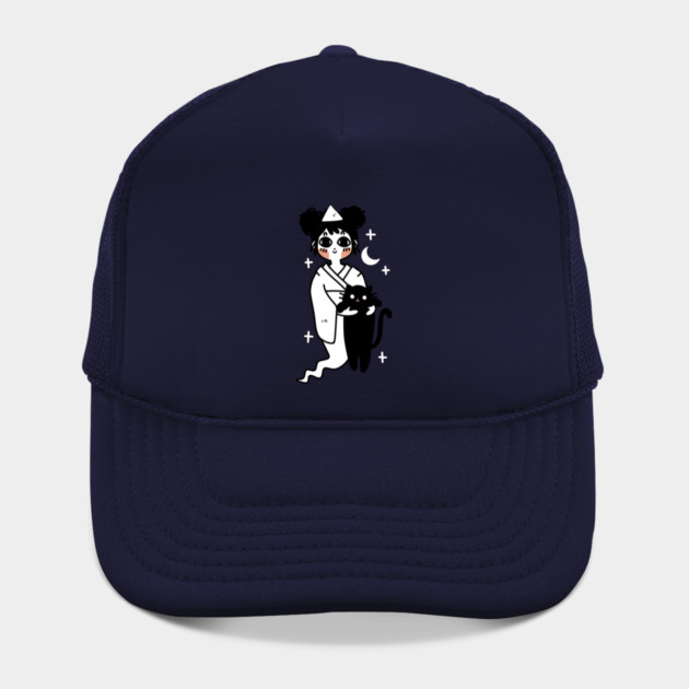 Kawaii Design “Ghost Girl with Cat“ | Cute Handmade Illustration | Cat Lover Gift | By Atelier Serakara Hat