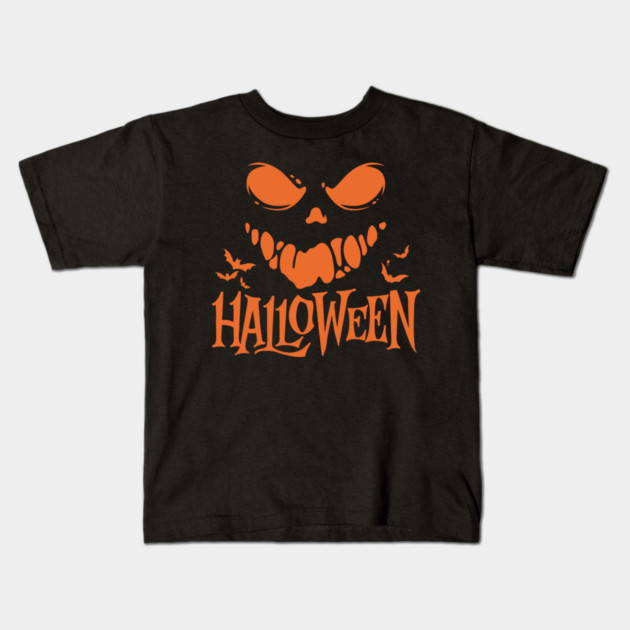 Halloween Skull Face – Spooky Pumpkin Horror Halloween Design Kids T-Shirt