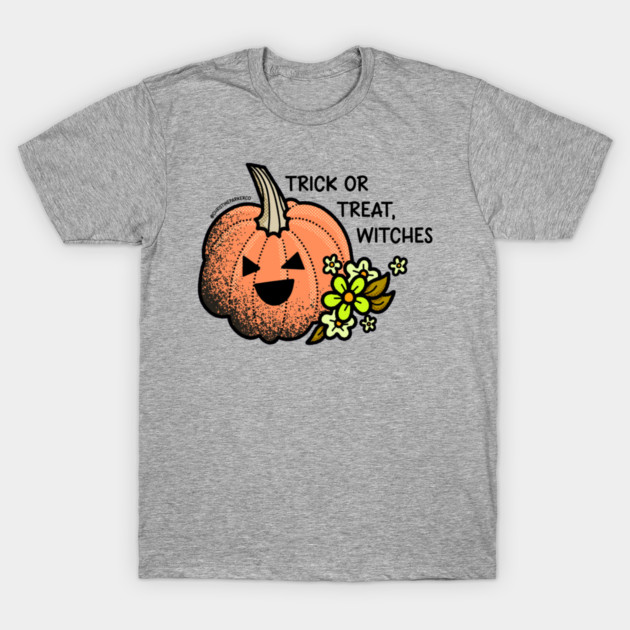 Trick or Treat witches pumpkin with flowers T-Shirt