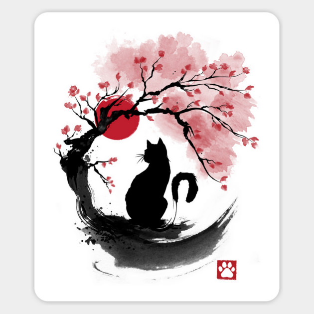 Sakura cat sumi e Sticker