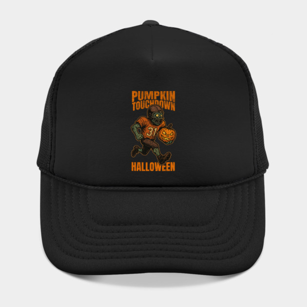 Pumpkin Touchdown Zombie Football Player - Funny Halloween Design Hat