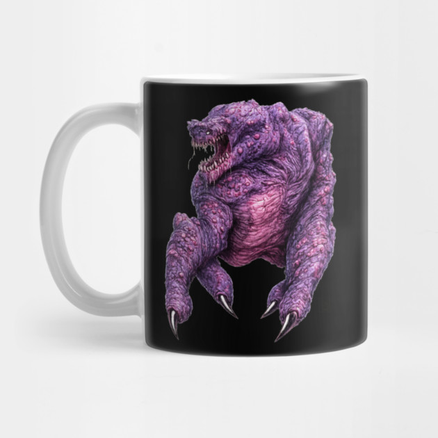 Purple Monster Coffee Mug - Realistic Hulking Beast with Bumpy Skin, Snarling Jaws and Long Claws, Gift for Horror Fans