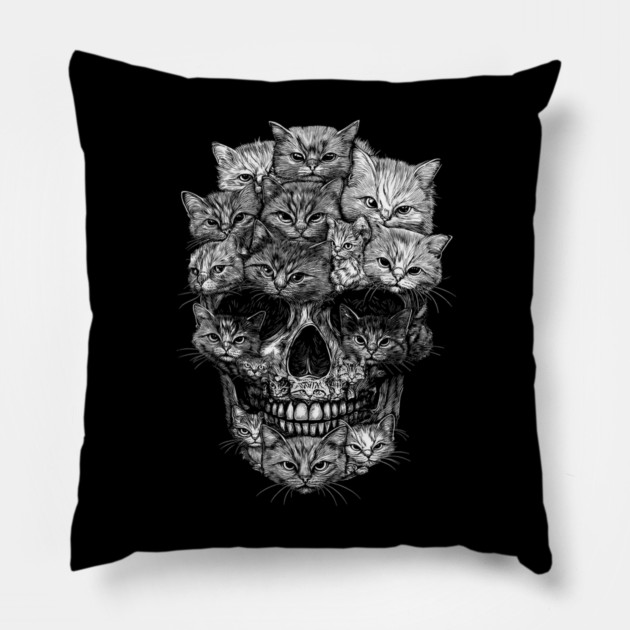 A Skull But It's Cats Kitty Skeleton Halloween Cat Skull Pillow