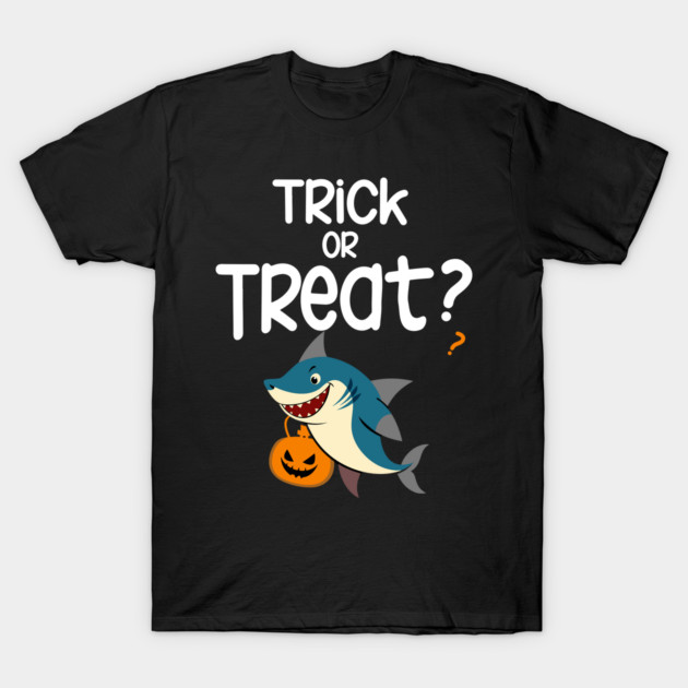Trick or Treat ? with a shark holding a halloween basket T-Shirt