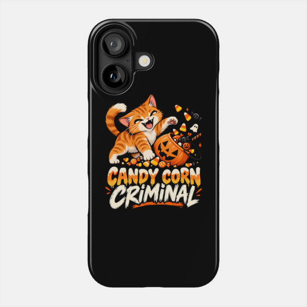 Candy Corn Criminal Shirt, Funny Orange Tabby Cat Halloween Tee, Cute Cat Candy Thief Shirt, Sarcastic Halloween Cat Gift Phone Case