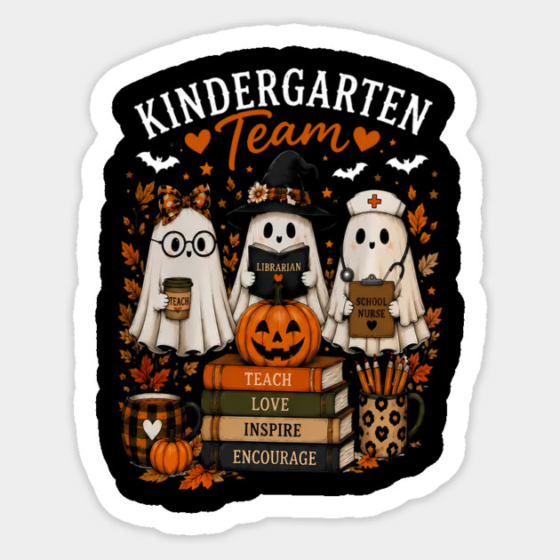 Librarian Ghost Kindergarten Team Teacher Pumpkin Halloween Sticker