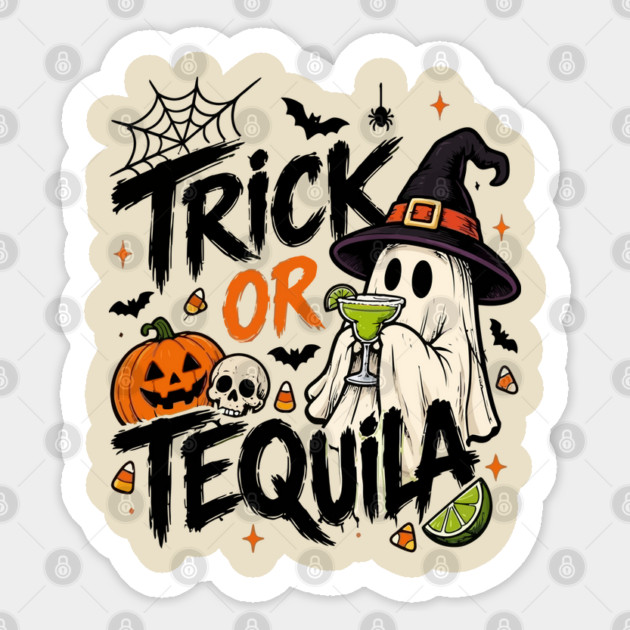 Trick Or Tequila Ghost Margarita Halloween Sticker