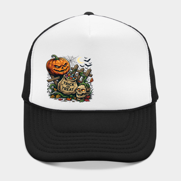 Halloween Trick or Treat Pumpkin and Skull Spooky Design Hat