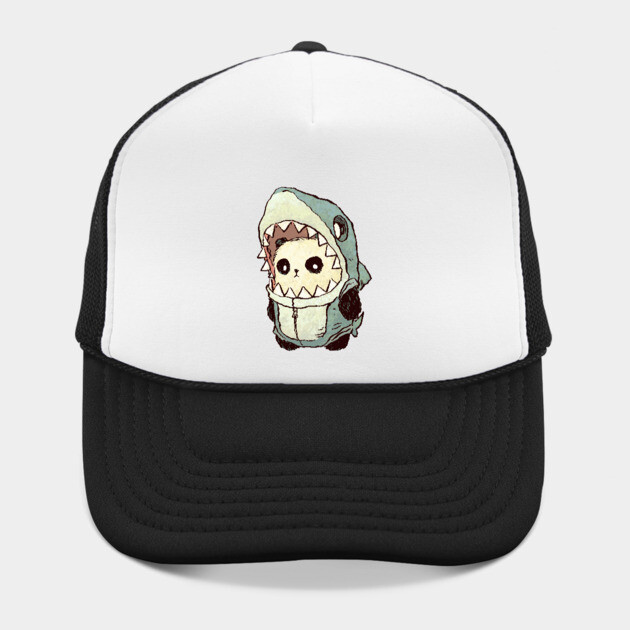 Cute Panda in Shark Costume Trucker Hat - Sketchy Panda Wearing a Toothy Shark Hood Onesie, Gift for Animal Lovers