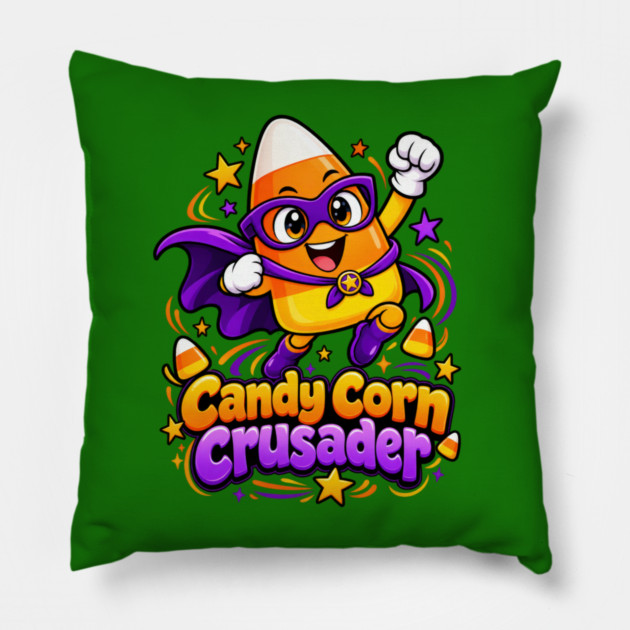 Candy Corn Crusader – Cute Halloween Superhero Pillow