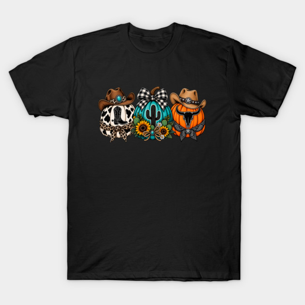 Western Halloween Pumpkins Cowgirl Cowboy T-Shirt
